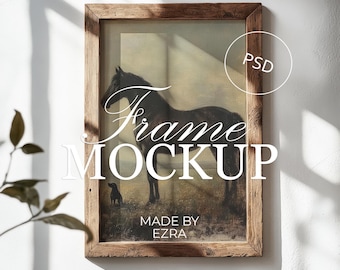 Rustic Wood Frame Mockup, Minimal Wall Poster Mockup, 2x3 Frame PSD for Photoshop, Smart Object JPG Art Display, Wall Mockup Template | 07