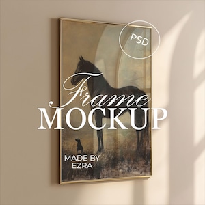 Maqueta de marco dorado con reflejo brillante, escena minimalista de arte mural, elegante objeto inteligente dorado para Photoshop, PSD, JPG, plantilla de descarga digital.