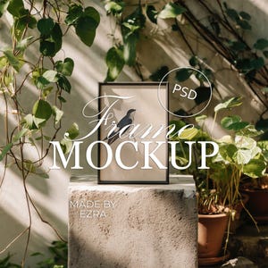 Botanical Garden Frame Mockup, Natural Green Outdoor Plant Mockup, Minimal Black Frame Display Mockup, PSD JPG Photoshop Smart Object Layer