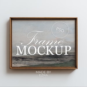 Maqueta de marco de lienzo de madera, maqueta minimalista de marco horizontal, marco de 3x4 con textura de madera natural, plantilla PSD/JPG con objeto inteligente para Photoshop