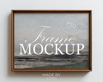 Wooden Canvas Frame Mockup, Minimal Horizontal Frame Mockup, 3x4 Natural Wood Texture Frame, PSD JPG Smart Object for Photoshop Template