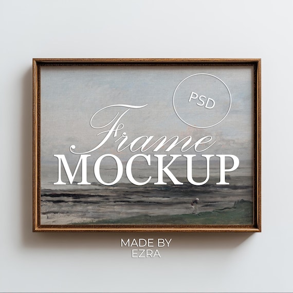 Wooden Canvas Frame Mockup, Minimal Horizontal Frame Mockup, 3x4 Natural Wood Texture Frame, PSD JPG Smart Object for Photoshop Template