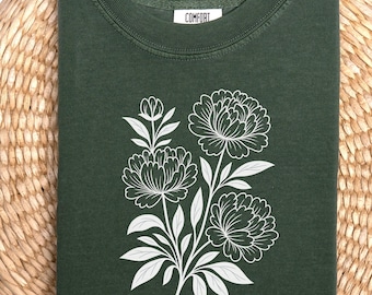 Linosnede Flower Comfort Colors T-shirt: vintage Cottagecore Botanical