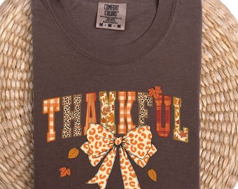 Coquette Thankful Bow Sweatshirt, Thanksgiving Sweatshirt for Women, Cute Fall Turkey Sweater, Thankful Gift, Tshirt for women