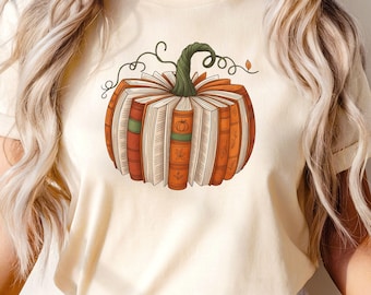 Fall Book Pumpkin Sweatshirt, Book Lover Thanksgiving Hoodie, Cozy Bookish Hoodie, Pumpkin Book T-Shirt, Autumn Sweater, Gift for Readers
