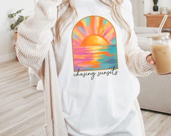 Sunset Graphic Oversized T-shirt - Comfort Colors Beach Tee