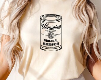 Camiseta de borsch ucraniano, camiseta vintage de lata de sopa, regalo del orgullo ucraniano, divertida camiseta retro de comida