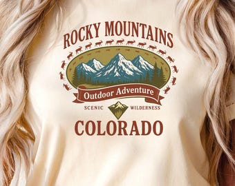 Maglietta vintage Rocky Mountains Colorado / Maglietta da trekking anni '90, grafica per avventure all'aria aperta, cima della montagna naturale