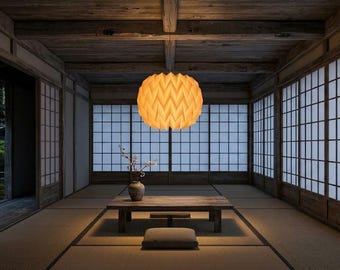 Wabi-Sabi Globe Pendant Light, Spherical Origami Paper Ceiling Lamp, Geometric Zen Lighting for Bedroom and Dining Room, D40cm H28cm