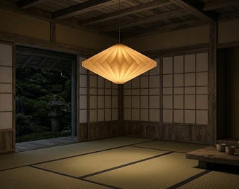 Wabi-Sabi Saucer Pendant Light, Wide Origami Paper Ceiling Lamp, Minimalist Flat Japanese Zen Lighting for Dining Room, D40cm H17cm