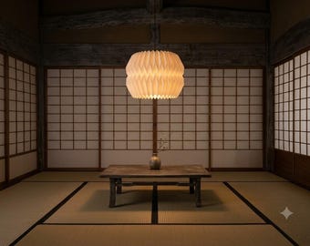 Wabi-Sabi Origami Paper Pendant Light, Geometric Pleated Japanese Ceiling Lamp, Minimalist White Zen Lighting for Bedroom, D40cm H20cm