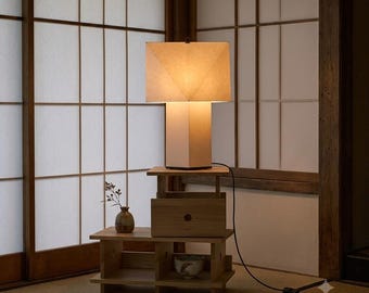 Origami Geometric Table Lamp, Wabi-Sabi Desk Light, Japandi Nightstand Decor
