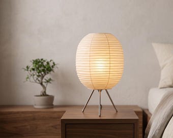 Tall Wabi-Sabi Paper Table Lamp | Minimalist Zen Akari Style Ambient Lighting