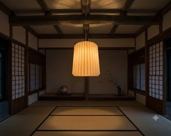 Tall Wabi-Sabi Origami Pendant Light, Minimalist White Paper Ceiling Lamp, Japanese Zen Lighting