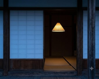 Japanese Wabi-Sabi Washi Paper Pendant Light - Minimalist Pleated Conical Lantern - Large Natural Fiber Lamp Shade for Dining Room