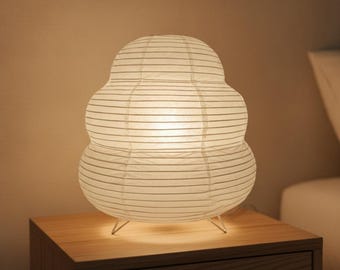 Wabi Sabi Paper Table Lamp | Organic Japanese Desk Light, Bedside Ambient Lighting