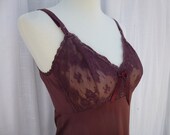 Camisole 32 34 S Burgundy Wine Rose Maroon Glam Garb Handmade USA Hand-Dyed Vintage Chemise Retro Romantic Lace Boudoir Lacy Extender Top