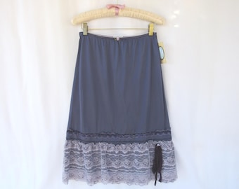 Hand-Dyed Indigo Lavender Slip Skirt: Vintage Lace Extender, S Handmade Half-Slip | read description