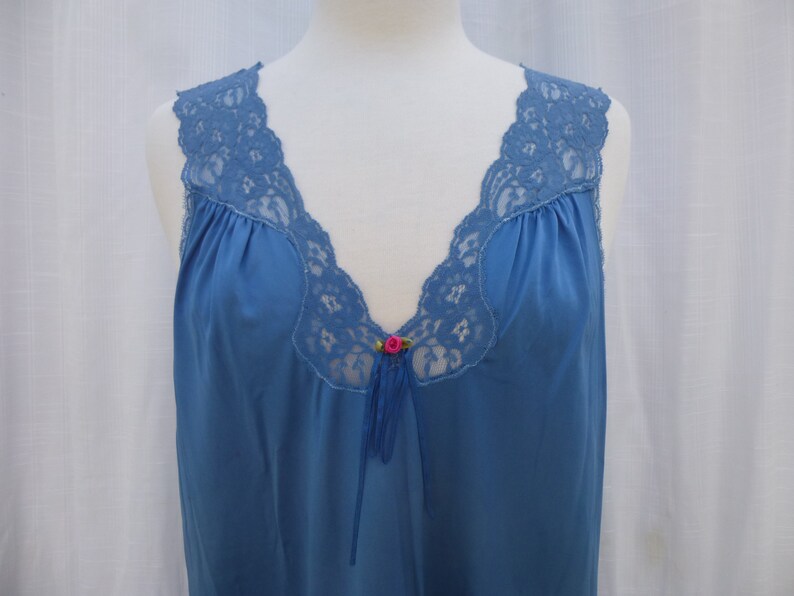Nightgown ML Turquoise Blue Glam Garb Handmade USA Hand-Dyed Vintage Nightie Retro Lacy Gown Romantic Dress Victorian Boudoir Feminine Mori
