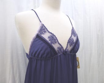 Nightgown 32 34 Small Purple Violet Indigo Glam Garb Handmade USA Hand-Dyed Vintage Nightie Retro Romantic Empire Negligee Victorian Boudoir
