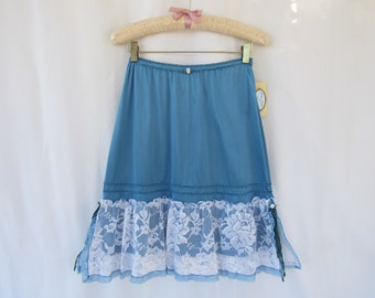 Hand-Dyed Turquoise Ruffle Slip Skirt: Handmade Lace Extender (P/XS) Glam Garb | read description