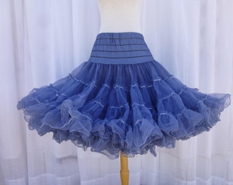 Petticoat Skirt Charcoal Blue Glam Garb Hand Dyed USA Vintage Crinoline Retro Tulle Rockabilly Tutu Costume Burning-Man Square-Dancing Boho