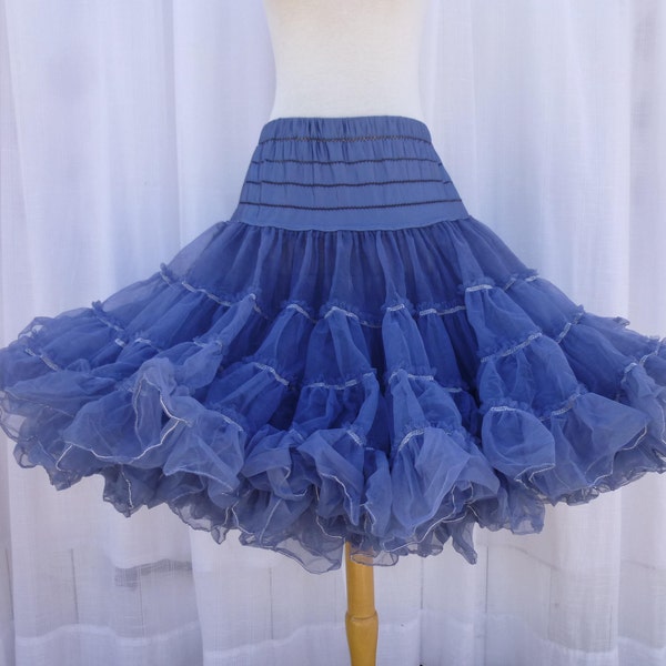 Petticoat Rock Charcoal Blau Glam Gewand Handgefärbt USA Vintage Crinoline Retro Tüll Rockabilly Tutu Kostüm Burning-Man Square-Dancing Boho