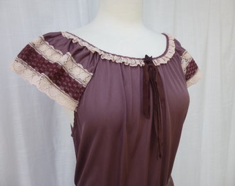 Nightgown Dress M L Dusty Maroon Wine Rose Glam Garb Handmade USA Hand-Dyed Vintage Peignoir Retro Wedding Lacy Romantic Victorian Boudoir