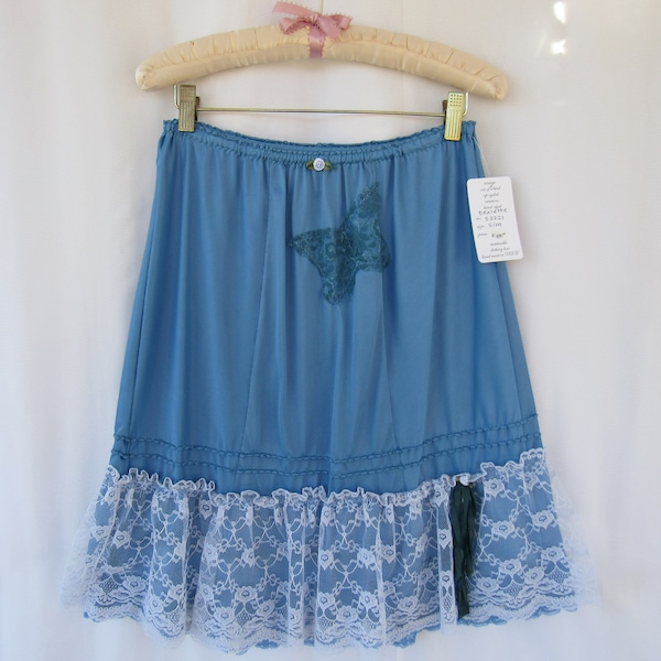 Slip Skirt M L Turquoise Teal Glam Garb Handmade USA Hand-Dyed Vintage Half-Slip Retro Lacy Extender Undergarment Romantic Feminine Wedding