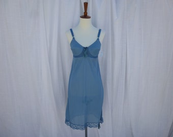 Bustier Slip Dress Bra P 32 XS Turquoise Blue Glam Garb Handmade USA Hand-Dyed Vintage Full-Slip Retro Pointy Bullet Bra Burlesque Boudoir