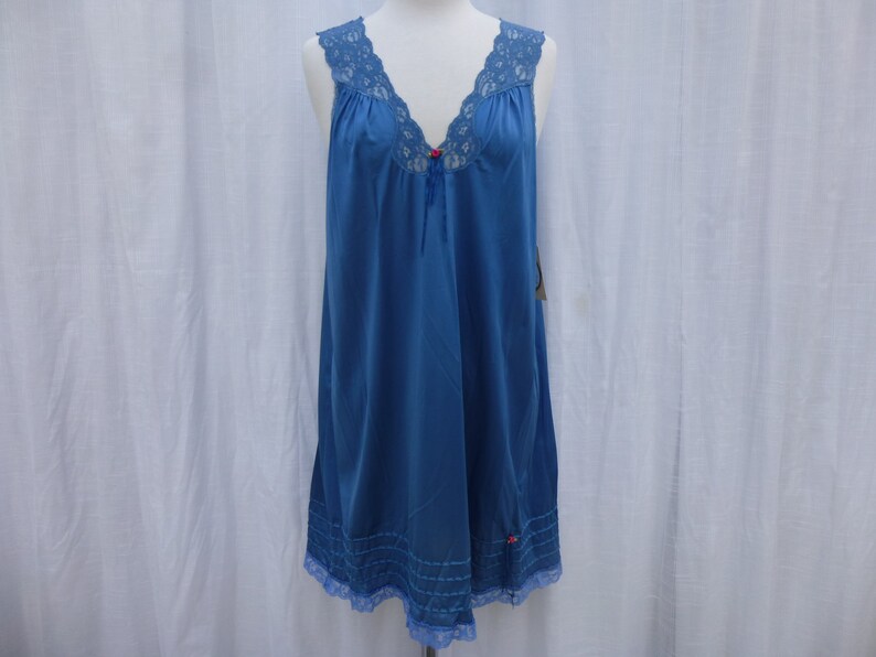 Nightgown ML Turquoise Blue Glam Garb Handmade USA Hand-Dyed Vintage Nightie Retro Lacy Gown Romantic Dress Victorian Boudoir Feminine Mori