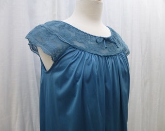 Maternity Babydoll S M Turquoise Blue Glam Garb Handmade USA Hand-Dyed Vintage Retro Nightie Romantic Sleepwear Feminine Boudoir Lacy Top
