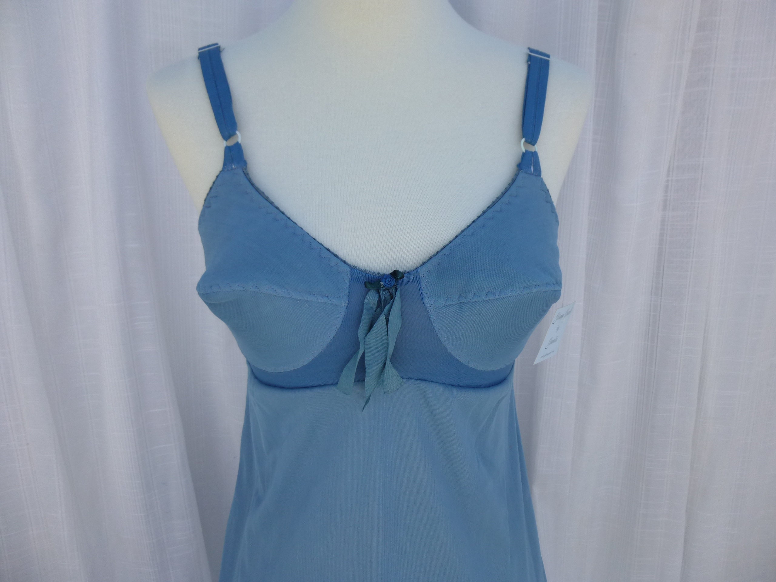 Bustier Slip Dress Bra P 32 XS Turquoise Blue Glam Garb Handmade
