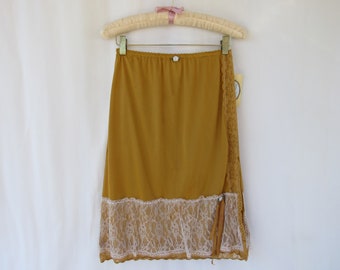 Slip Skirt P S Golden Ginger Sun Glam Garb Handmade USA Hand-Dyed Vintage Half-Slip Retro Floral Lacy Extender Undergarment Feminine Lolita