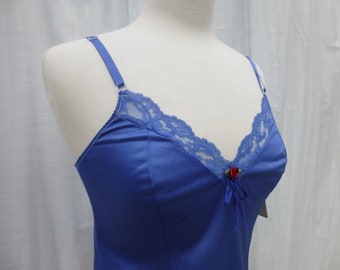 Camisole 34 36 S M Cobalt Indigo Blue Glam Garb Handmade USA Hand-Dyed Vintage Lingerie Retro Chemise Lacy Top Romantic Boudoir Feminine