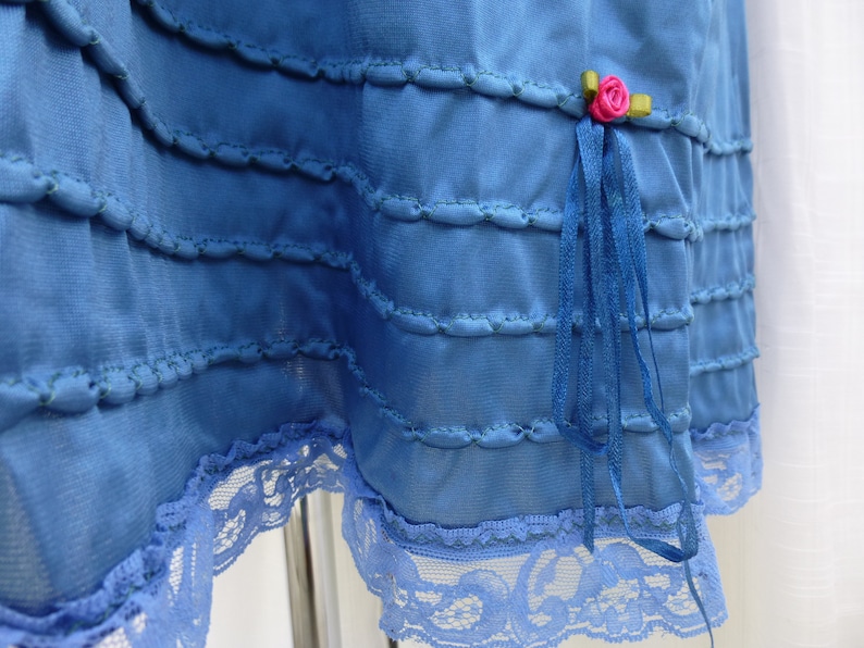 Nightgown ML Turquoise Blue Glam Garb Handmade USA Hand-Dyed Vintage Nightie Retro Lacy Gown Romantic Dress Victorian Boudoir Feminine Mori
