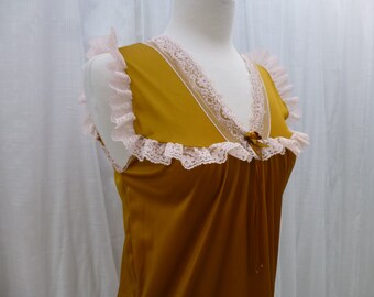 Babydoll P XS Golden Ginger Sun Glam Garb Handmade USA Hand-Dyed Vintage Retro Nightie Romantic Blouse Boudoir Top Feminine Lolita Blouse