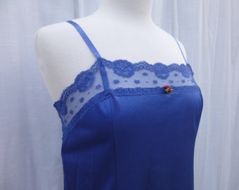 Camisole 36 38 M L Cobalt Indigo Blue Glam Garb Handmade USA Hand-Dyed Vintage Lingerie Chemise Lacy Romantic Boudoir Feminine Top Boudoir