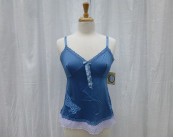 Camisole 34 36 S M Turquoise Sea Blue Glam Garb Handmade USA Hand-Dyed Vintage Lacy Chemise Slip Retro Undergarment Boudoir Lace Extender