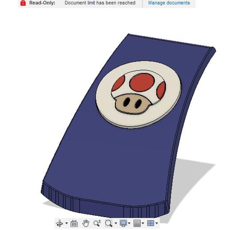 May include: A blue, curved object with a mushroom design. The mushroom has a white cap with red spots and a tan stem. The text "Read-Only: Document limit has been reached" is at the top.