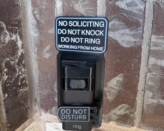 No Soliciting Camera Doorbell Sign With Button Cover Combo