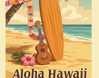 Vintage Aloha Hawaii Poster Painting Wall Art Print