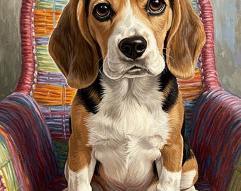 Beagle puppy portrait painting poster