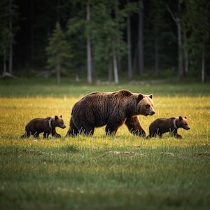 Bear with Cubs Poster
