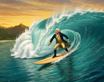 George Washington Surfing Painting Art Print