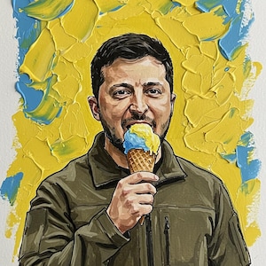 Zelensky eating ice cream painting wall art digital file
