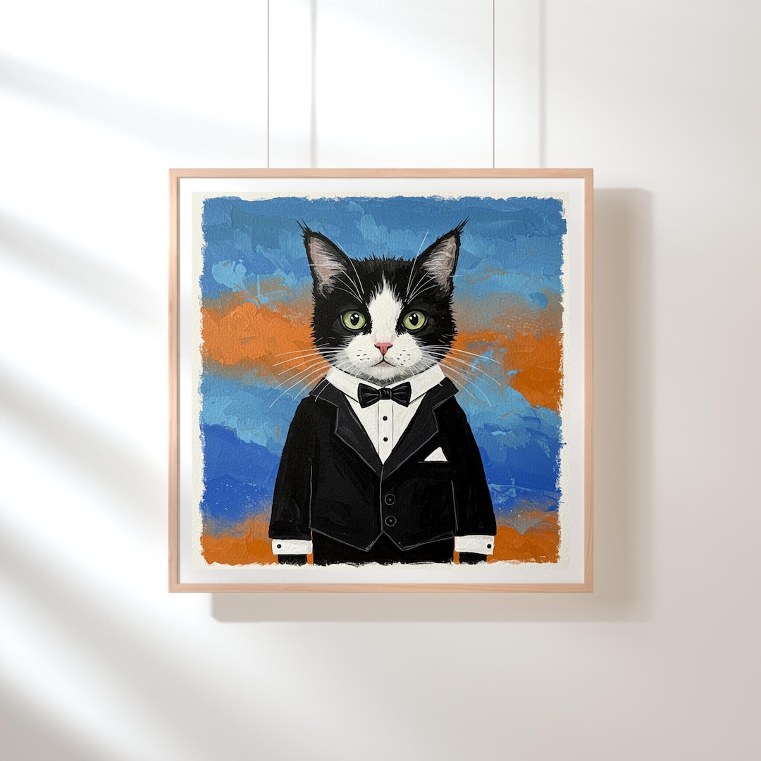 Tuxedo Cat Wearing Tuxedo Painting Art Print - Etsy