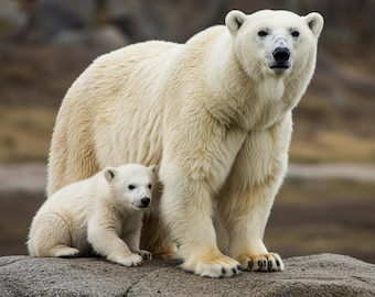 Impresión de vida silvestre de oso polar y cachorro