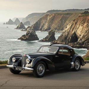 Bugatti By The Sea Art Poster