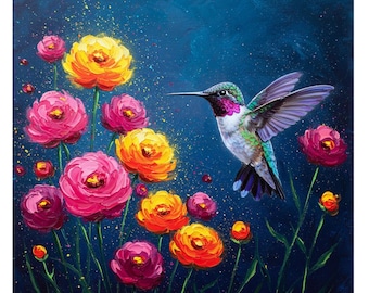ハチドリの野生動物の絵画ポスター